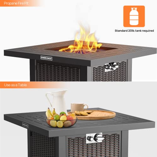 EMBRANGE-28-Inch-Outdoor-Propane-Gas-Fire-Pit-Table-Pulse-Ignition-System-50000-BTU-CSA-Certification-Square-Propane-Gas-Fire-Pit-Table-for-Outside-Patio-Garden-with-Lid-and-Blue-Fire-Glass