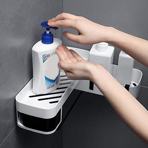 FAGVA Wall Mounted Storage Rack Bathroom Rack Storage Box Strong Magic Sticker Shower Rack Shelf with Hidden Hooks Multipurpose Kitchen Bathroom Shelf