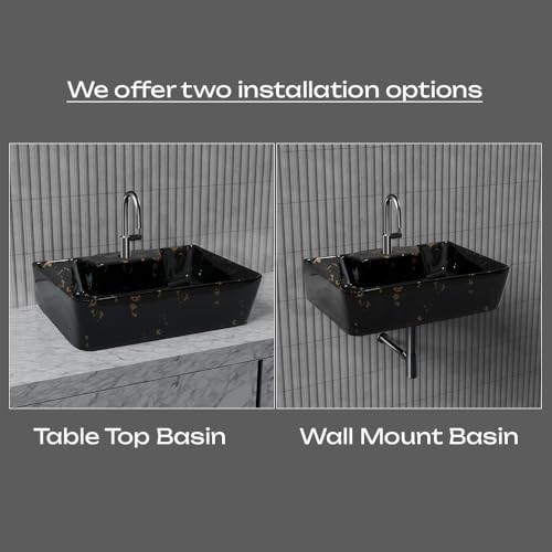 NEROBI Designer Ceramic Table Top Wash Basin For Bathroom | Wall Hung Washbasin | Wall Mounted Bathroom Sink | Wash Basin For Restaurant, Hotel (16 x 12 x 5 Inch)