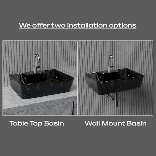 NEROBI Designer Ceramic Table Top Wash Basin For Bathroom | Wall Hung Washbasin | Wall Mounted Bathroom Sink | Wash Basin For Restaurant, Hotel (16 x 12 x 5 Inch)
