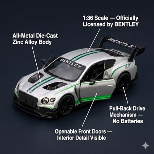 Image of Wizplex Kinsmart Bentley Continental GT3 Race 1:36 Scale Officially Licensed Die-Cast Metal Car Model - Pull-Back Action Openable Doors Collectible Toy