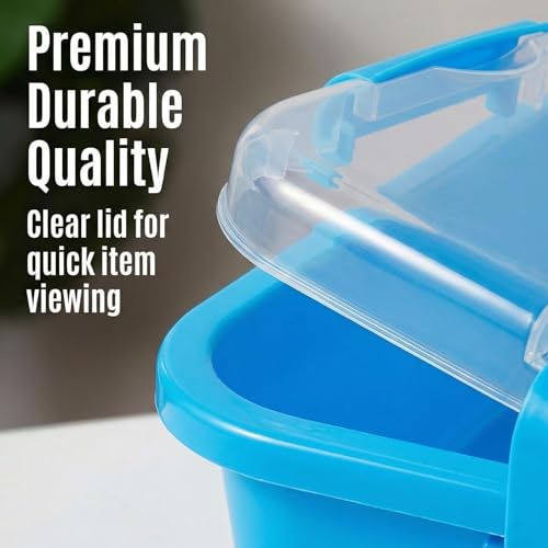Image of Sensory Bin with Lid for Toddlers 3 Pack 12.8 in, Stackable toy bins | Carolart Durable Plastic Sandbox for crafts, easy stack activity containers for sand, crafts, puzzles and toys