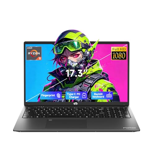 Image of NIMO 17.3 inch FHD Gaming Laptop, AMD Ryzen 5 6600H 16GB DDR5 RAM 512GB SSD (Beat i7-1165G7, 6-Core up to 4.5GHz) Radeon 660M Graphics Computer with 100W Fast PD Backlit Keyboard for Business & Student