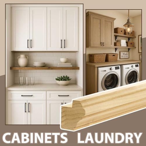 Image of DoubleFill 2 Pack 47 inch Kitchen Cabinet Light Rail Molding 1-3 /8 inch Wide x 1-1 /2 inch Trim Wood Unfinished Kitchen Cabinet Molding for DIY Cabinetry, Yellow Poplar, 94 inch Total