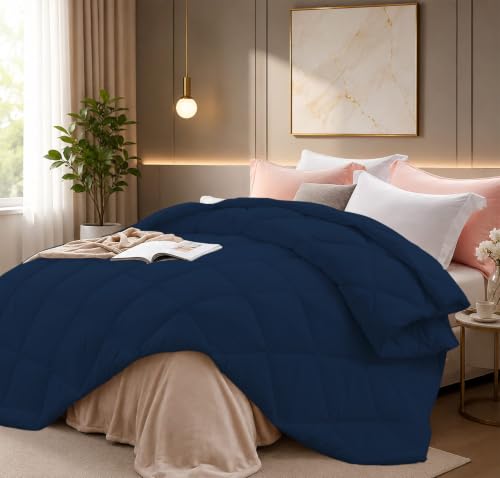 Image of Super Comfort Microfiber 400 GSM Single Bed Comforter for Heavy Winter Blanket Quilt Diamond Stitch (60 inch x 90 inch Inches /152cm x 228cm) - Comforter Single Bed|Navy Blue