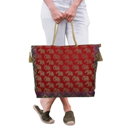 Image of Designer Ethnic Handmade Brocade Silk Tote Bag For Women's Shoulder Bag Shopping Bag For Girls 16 Inch