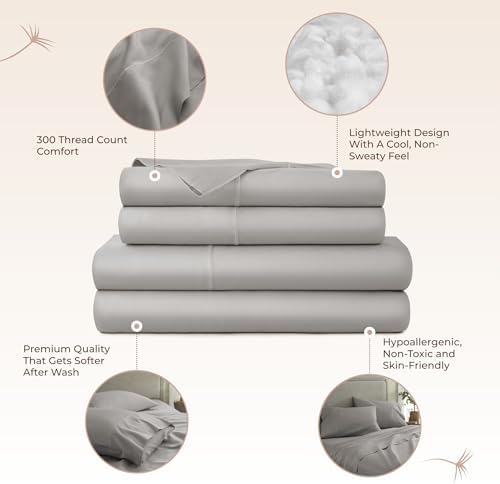 100% Organic Cotton Sheets Queen Size - GOTS Certified Organic Bed Sheets with Deep Pocket 300 Thread Count & Cozy Sateen Weave Softer with Each Wash - Luxury 4 Piece Set (Classic Grey, Queen) - Thumbnail 5