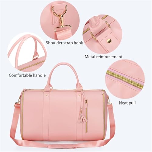 Trendfetchus Foldable Travel Bag, Lightweight Expandable Duffel, Travel Convertible Carry On Garment Bag, Large Capacity Leather (Blue stripes)4