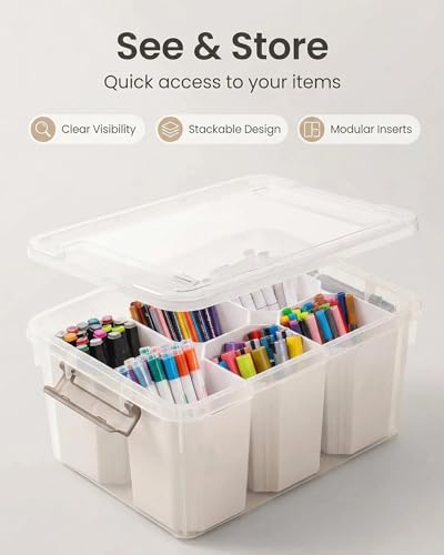 Image of Clear Storage Box with Dividers, Plastic Organizer Box with Compartments and Secure Lid, Multi-Compartment Craft Organizer for Beads, Sewing Supplies, Jewelry, Toys and Small Parts Storage Container