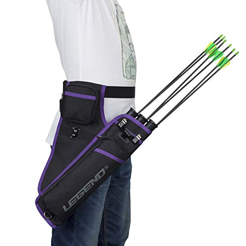 Legend First Archery Quiver For Arrows - Target Shooting Hip Quivers With Adjustable Belt & 3 Arrow Tubes - Durable Nylon Material - With T-Slot & Storage Pockets For Accessories, Tools, Score Card #TOP7
