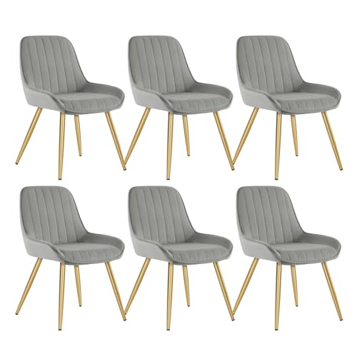 Lestarain Lot de 6 Chaises de Salle à Manger avec Dossier Chaise de Cuisine Rétro Chaise de Salon Assise en Velours et Pieds en Métal,Gris Clair