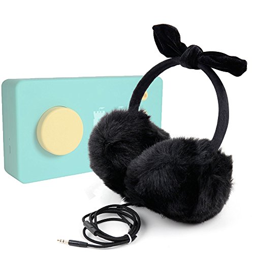 DURAGADGET Casque Audio Noir Cache-Oreille en Fausse Fourrure Compatible avec Lunii, ma Fabrique à Histoires
