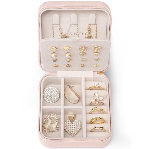 VLANDO Travel Jewelry Case, Small Travel Jewelry Organizer Box for Girls Women - Pink S 1 Pink
