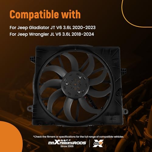 Image of maXpeedingrods Engine Radiator Cooling Fan Assembly w /Shroud for Jeep JT Gladiator 2020-2023 JL Wrangler 2018-2024, CH3115200 68282799AB