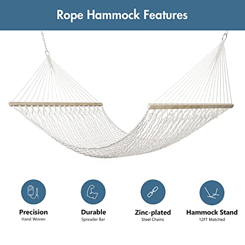 Image of ANOW Double Rope Hammock with Spreader Bars, Hammock Pad and Pillow, Blue