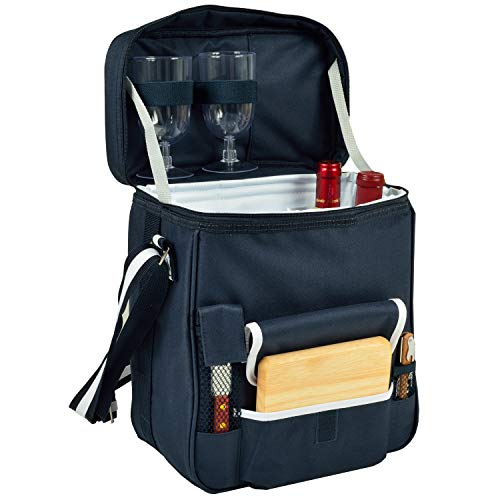 Picnic At Ascot Wine And Cheese Picnic Basket/Cooler With Hardwood Cutting Board, Cheese Knife And Corkscrew - Navy #TOP1
