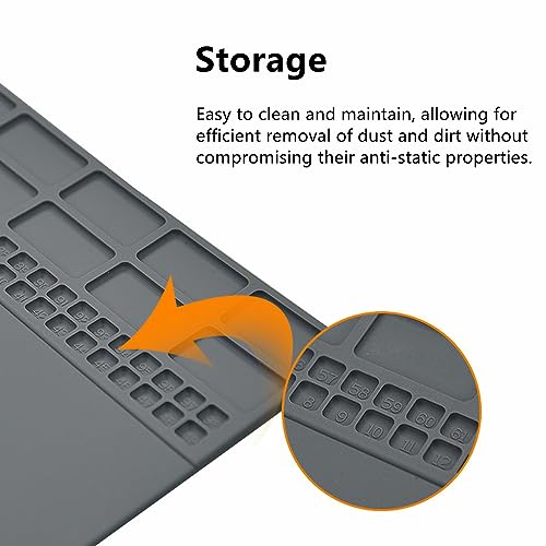 Image of Yankok [Anti-Static Mat Gray 13.8 x 9.8 in.] Table Desk ESD Grounding Mats Silicone Solder Pad Electronics Repair Platform with Screw Notches (35 x 25 cm, Heat Resistant, Non Magnetic)
