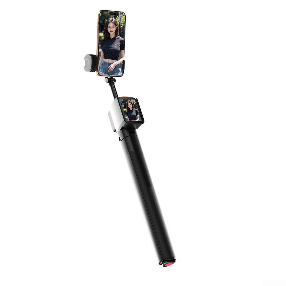 Trípode para selfie RC, 1.75 m de mano con pantalla dual, soporte remoto compatible con Bluetooth para fotografía y video (negro)