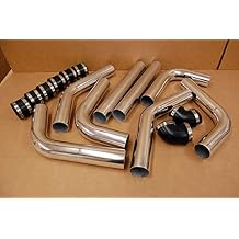 8PCS Universal 3" 76MM Aluminum Intercooler Pipe Piping Kit with Black Coupler Hose and Clamps BEAD ROLLED ENDS!