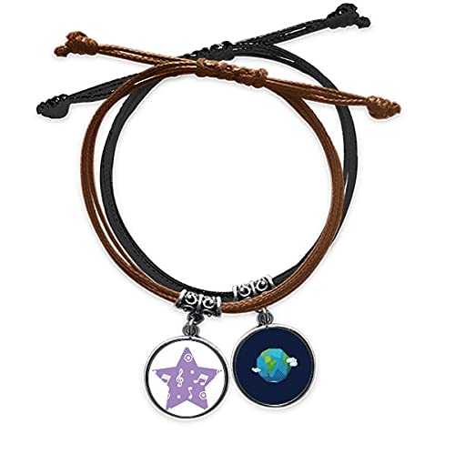 Pulsera notas musicales de cuero cadena de mano trenzada blanca
