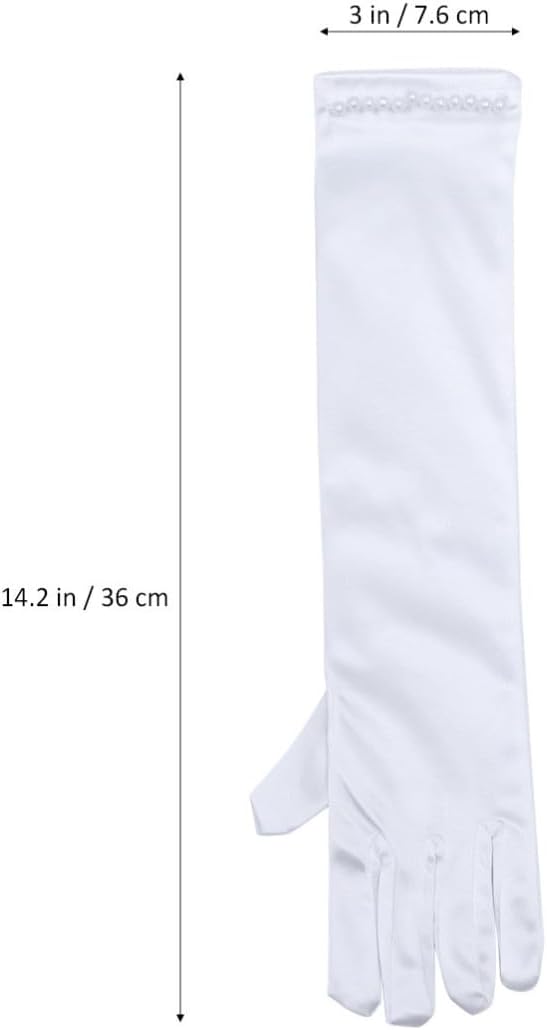 Long Dress Gloves White Flower Girl Size L Pearl Decor Satin image 2