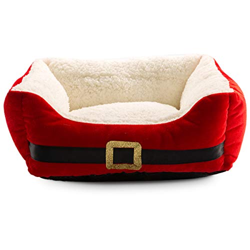 Hollypet Pet Bed Christmas Printed Rectangle Plush Dog Cat Bed Self-Warming Pet Bed, Christmas Belt #TOP21