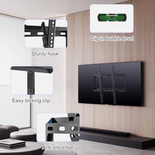 Image of Suptek Tilt TV Wall Mount Bracket for Most 26-55 inch LED, LCD and Plasma TV, Mount with Max 400x400mm VESA and 100lbs Loading Capacity, Fits Studs 16 inch Apart, Low Profile with Bubble Level (MT4204)