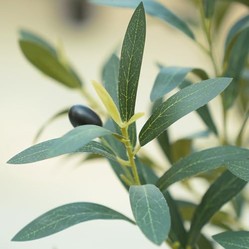 Artificial Olive Tree 5FT Faux Olive Tree - Adjustable Branches UV Resistant with White Taper Planter and Pebbles - Faux Plants Indoor for Living Room, Office Decor and Bedroom - Image 4