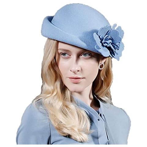 HIMESPORT Wool Felt Beret French Fedora Hats for Women Elegant Church Hats Flower Ladies Wedding Tea Party Hat Cover