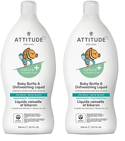 ATTITUDE Natural Baby Bottle & Dishwashing Liquid, Pear Nectar, 23.7 Fl Oz (Pack of 2)