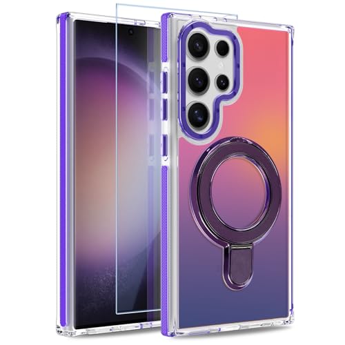 Image of Magnetic for Samsung Galaxy S23 Ultra Case with Stand [Compatible with Magsafe] [Cute Fluorescent Design] [1 Screen Protector] Slim Translucent Matte Case for Galaxy S23 Ultra 6.8 inch, Purple