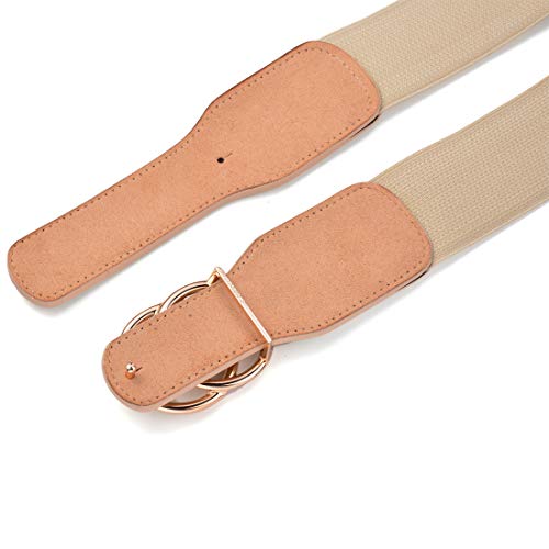 Beltox Women’s Elastic Stretch Wide Waist Belts W Double Rings Gold/Silver Buckle (Khaki W Gold Buckle, Xs-L(27-35 Inch Stretch Range)) #TOP3