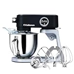 Kraftsman Küchenmaschine, Knetmaschine für Brotteig,Ganzmetallgehäuse,8 Stufen mit Timer,5 L Schüssel, 4 Edelstahl-Aufsätze: Flachrührer, Flexi-Rührer, Knethaken, Schneebesen & Sichtdeckel (Schwarz)
