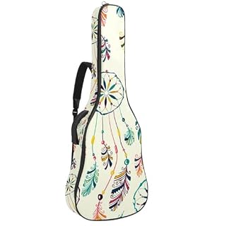 Housse de guitare en tissu Oxford épais rembourré avec boucle de suspension et sangle de cou Motif attrape-rêves et plumes 101,6 cm, Multicolore., 42.9×16.9×4.7 in, Sac de transport tendance pour - Les Beatles, Paul McCartney, John Lennon, RIngo Starr, George Harrison