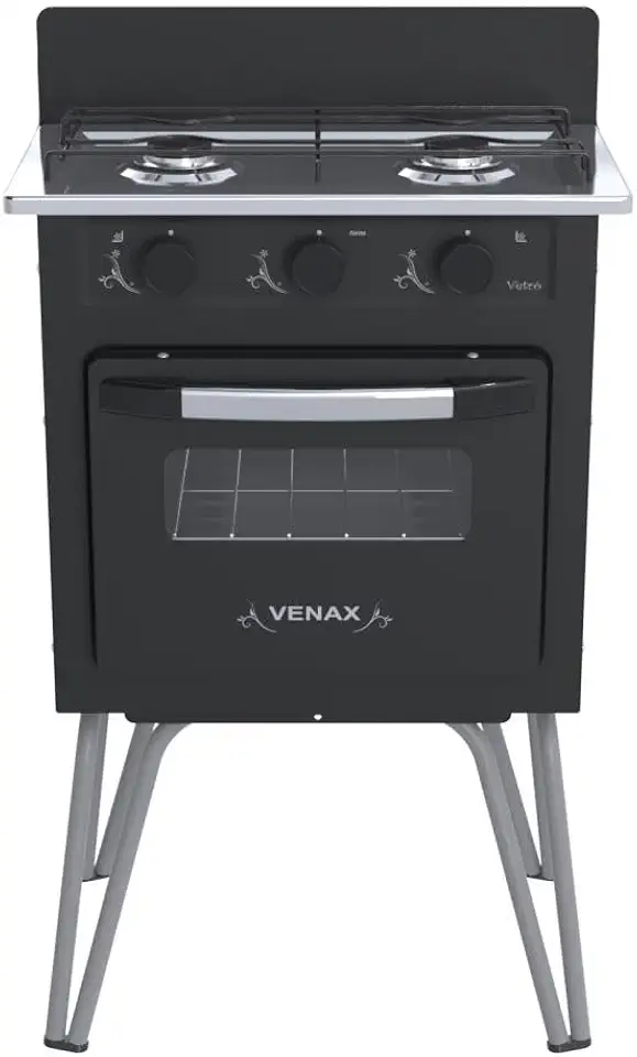 Fogao 2 Bocas Venax Gemini Vetro Preto Fosco Gas Glp