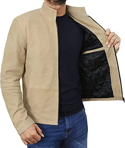 LP-FACON Mens Beige Leather Jacket - Soft Sheepskin Suede Leather Jacket3