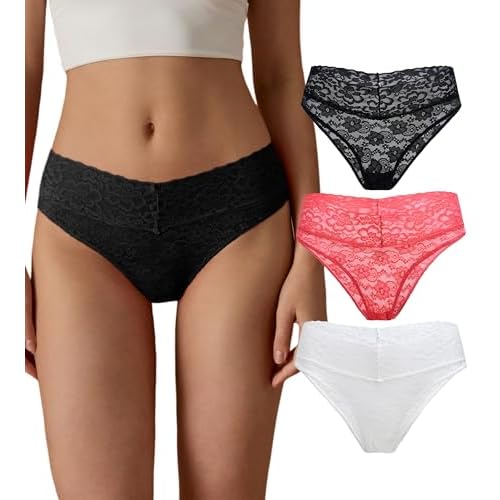SHARICCA Lace Underwear for Women Sexy Cheeky Biknis Panties Soft Hipsters Pack