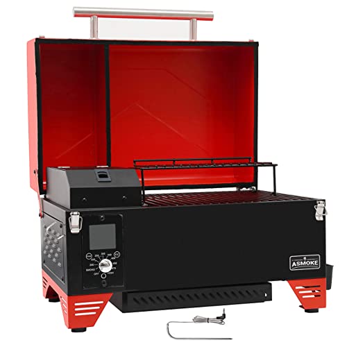 ASMOKE AS350 Portable Wood Pellet Grill & Smoker, Superheated Steam Technology, 8-In-1 Cooking Versatility, 256 Sq in Burgundy Red