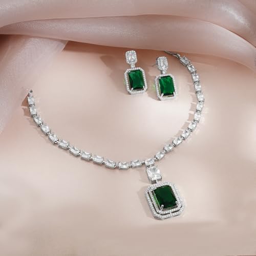 Image of Rubans Necklace Set American Diamond Zirconia Jewellery Gift for Women & Girls