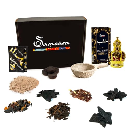 SAMSARA Kit Bakhoor completo - Profumo Arabo Donna | Profumi Arabi Uomo, Legno di OUD, Profumo per Capelli, Corpo e Indumenti | Made in DUBAI (KIT + OLIO)