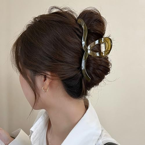 Briskyjp ヘアクリップ 大きめ 13cm しっかりとまる クリップ バンスクリップ ヘアアクセサリー お風呂 バナナクリップ 大人向け 韓風 シンプル オフィス レディース 可愛い 髪留め 髪飾り PC樹脂 軽量 毛量多い方に ダークグリーン
