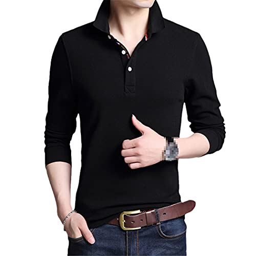 Polo en coton manches longues homme de mi-saison coupe tendance noire S