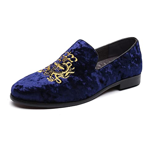 Image of FLQL Men's Luxury Velvet Penny Loafers Shoes Embroidery Suede Dress Loafers Daily Boats Shoes for Party Wedding Prom Size 7-13