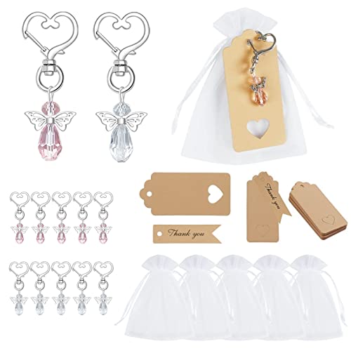 Pomeloone 30 Piezas Llavero Ángel Colgante + Bolsas de Organza + Etiqueta Kraft, 2 Colores Boda Bautizo Colgante Llavero, Recuerdos para Bodas, Bautizos, Partido, Navidad (Blanco/Rosado)