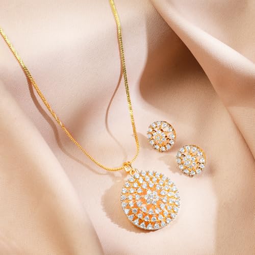 Image of Rubans Pendant Necklace Set American Diamond and Zirconia Gift Jewellery for Women & Girls