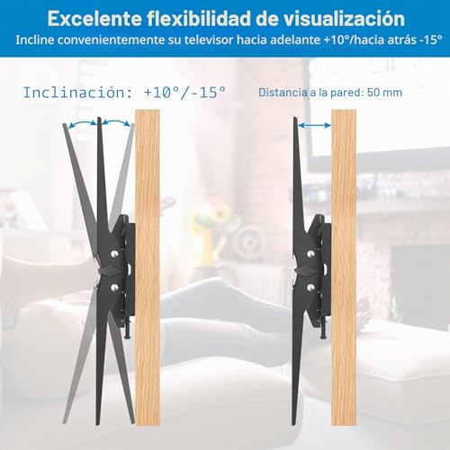 Miniatura 3 de Perlesmith Soporte Tv Pared Con Inclinación Sin Herramientas, Soporte Television Pared Inclinable Para La Mayoría De Televisores Planos Curvos De 26-65 Pulgadas, Hasta 60 Kg, Vesa Máx. 400 X 400 Mm