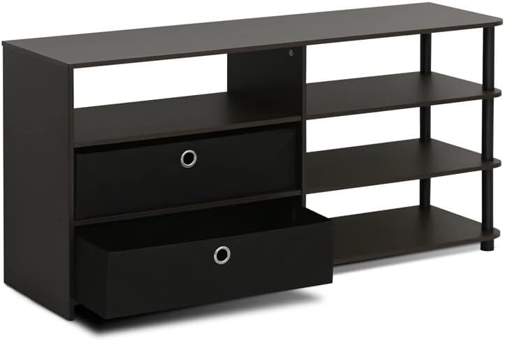 FURINNO Simple Design TV Stand for up to 50-Inch, Wood, Walnut/Black, One Size