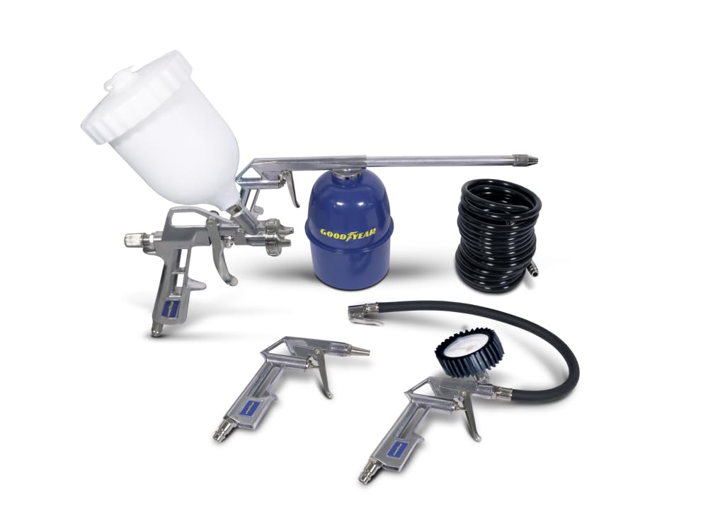GOODYEAR kit de aire comprimido coche, profesional, incluye 4 pistolas de aire y una manguera en espiral, para soplar, petrolear, pintar o inflar