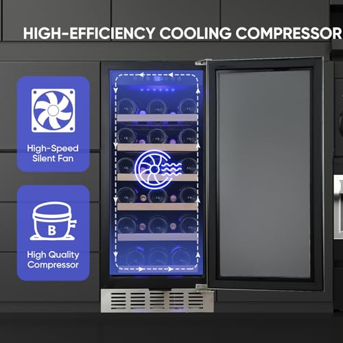 Image of ORYMUSE 15 Inch Wine Cooler Under Counter, 30 Bottle Wine Fridge with Stainless Steel Glass Door, Built-In or Freestanding Wine Cellar with Removable Shelves and Digital Temperature Control