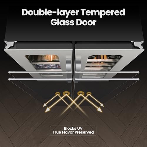 Image of Wine and Beverage Fridge Glass Door Dual Zone 20 Bottles 60 Cans Built in Beverage Refrigerator or Freestanding Wine Cooler Under Counter French Door Refrigerators for Beer Drink Home Bar 5.65 Cu.ft